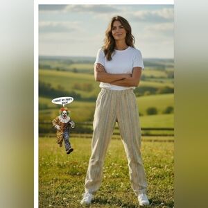 Alfred Dunner Cream Straight-Leg Pull-On Pants with Blue Stripes